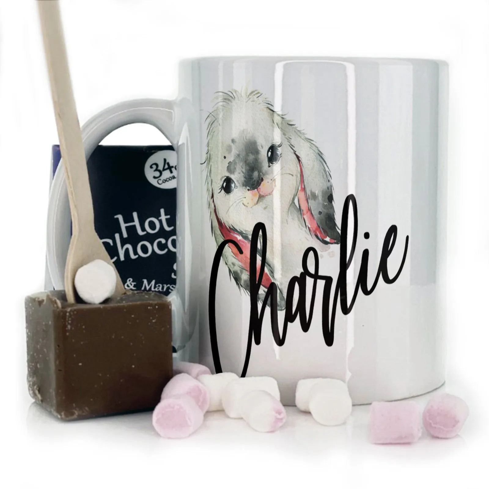 Personalised Mug with Stylish Text and Cute Bunny