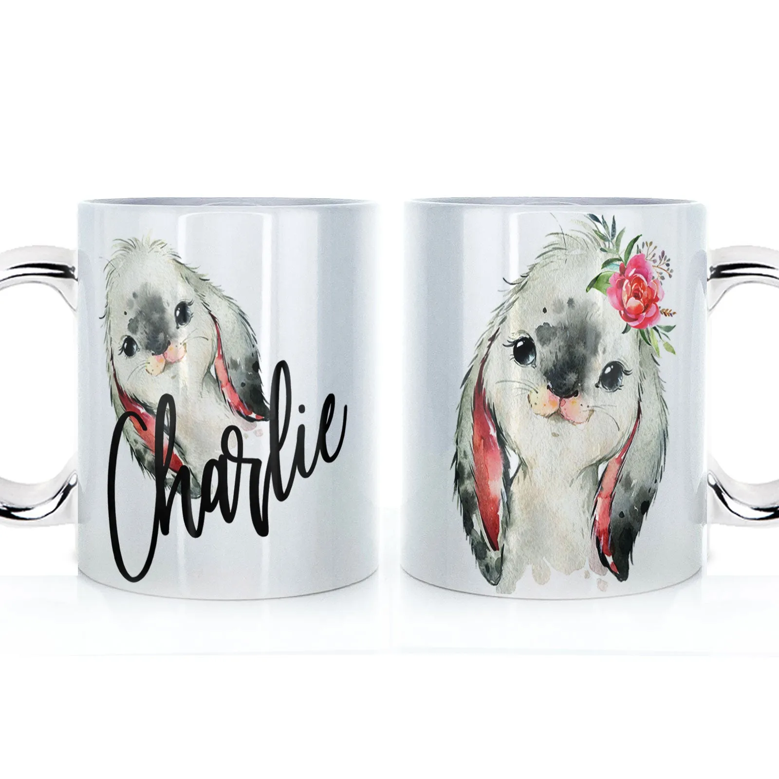 Personalised Mug with Stylish Text and Cute Bunny