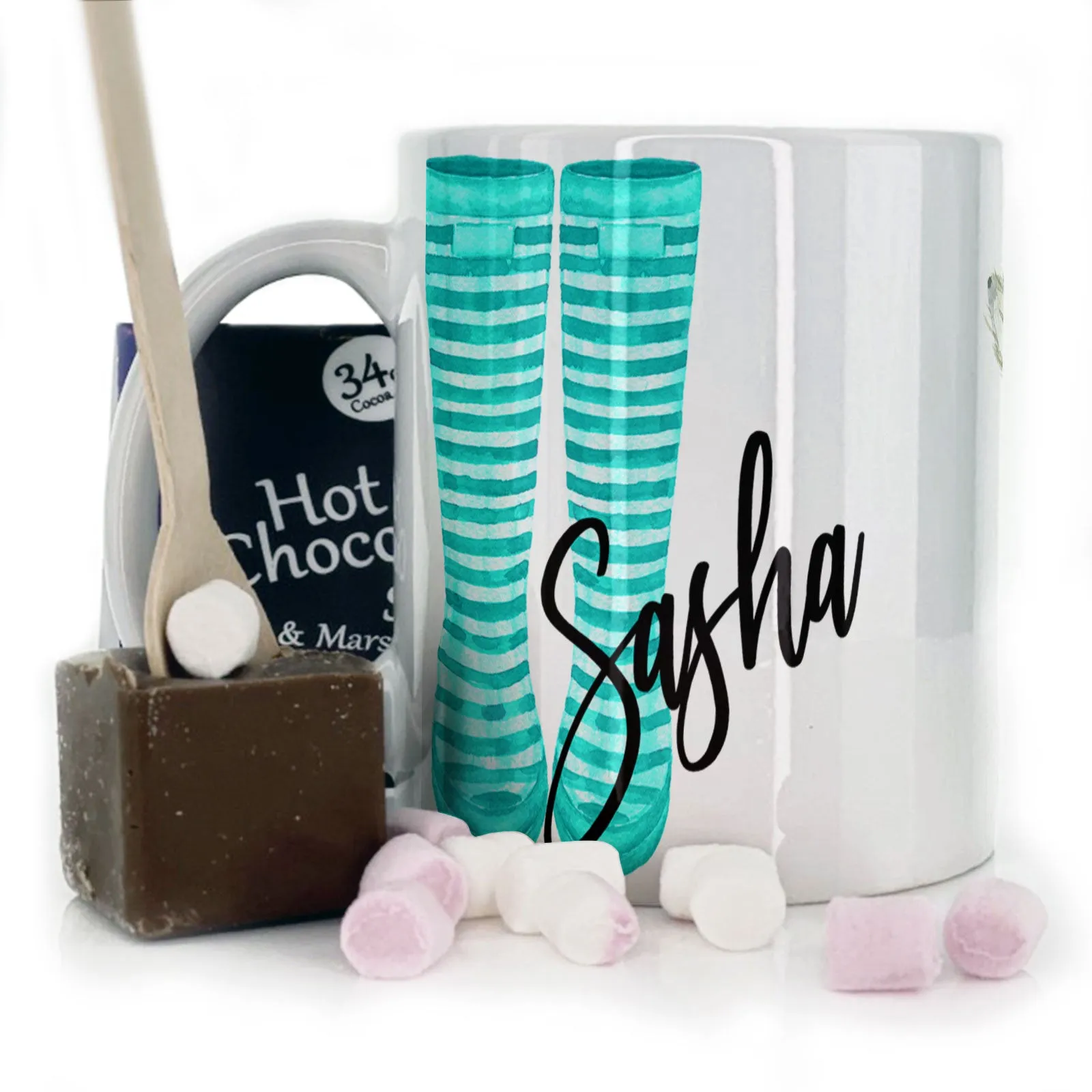 Personalised Mug with Stylish Text and Lamb & Blue Striped Wellies