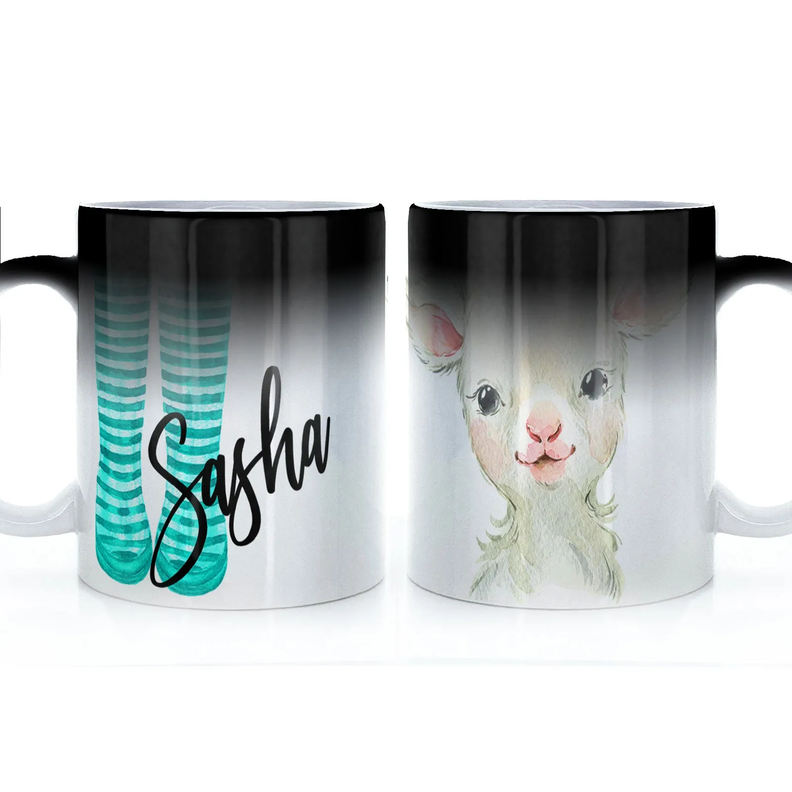 Personalised Mug with Stylish Text and Lamb & Blue Striped Wellies