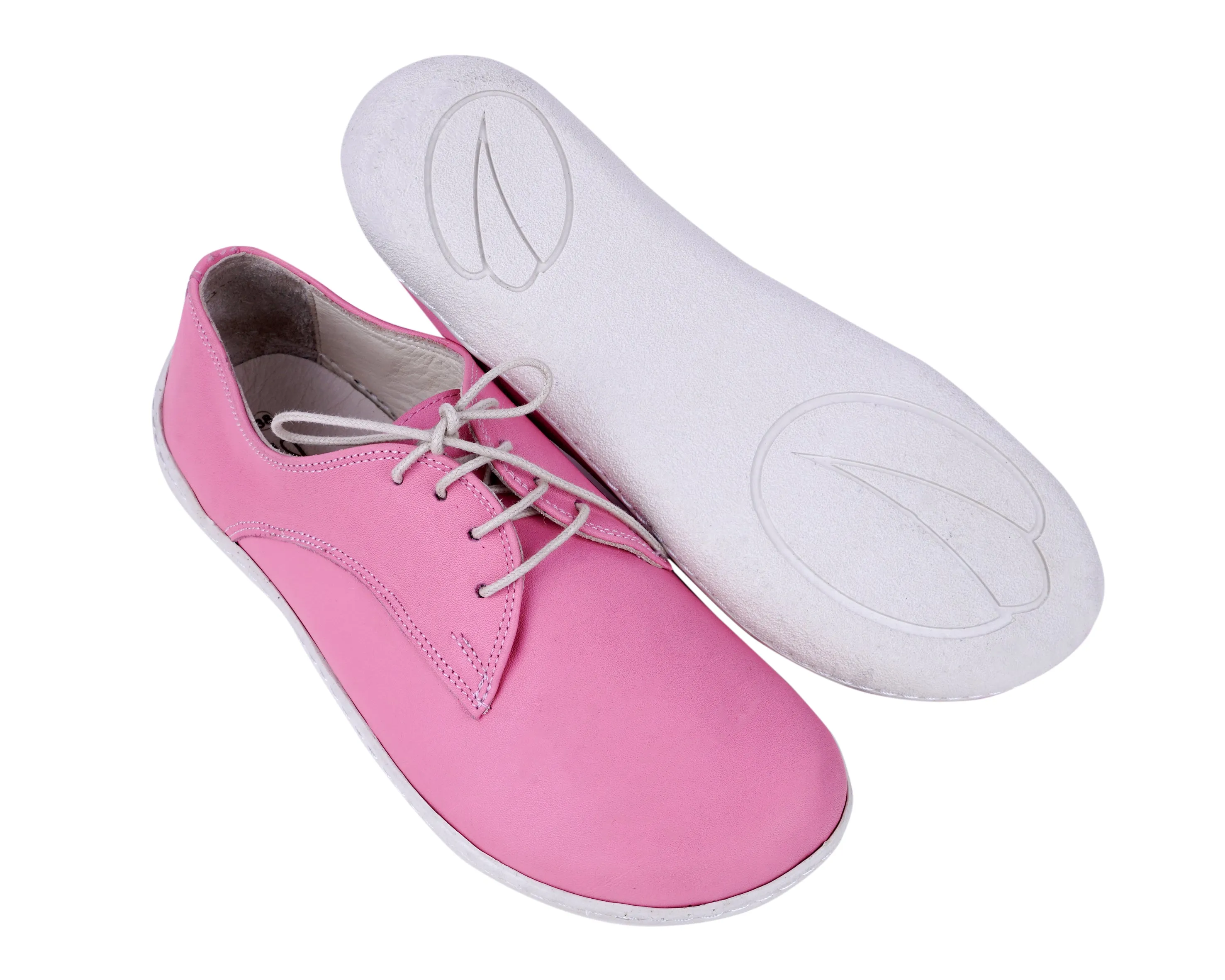 Pink Oxford Wide Barefoot Shoes Smooth Leather Handmade 6mm Rubber Outsole