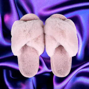 Pink Plush Cross Slippers