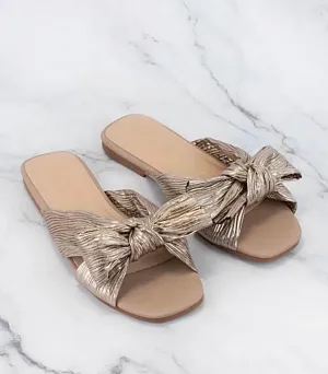 Pleated Bow Slide Sandals