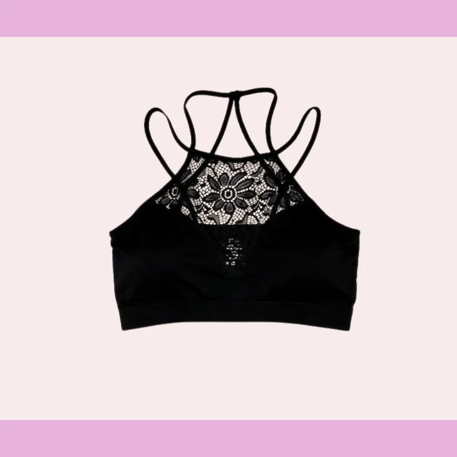 Plus size black high neck lace bralette