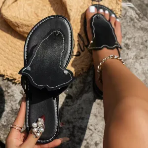 PU Leather Strap Flat Slippers