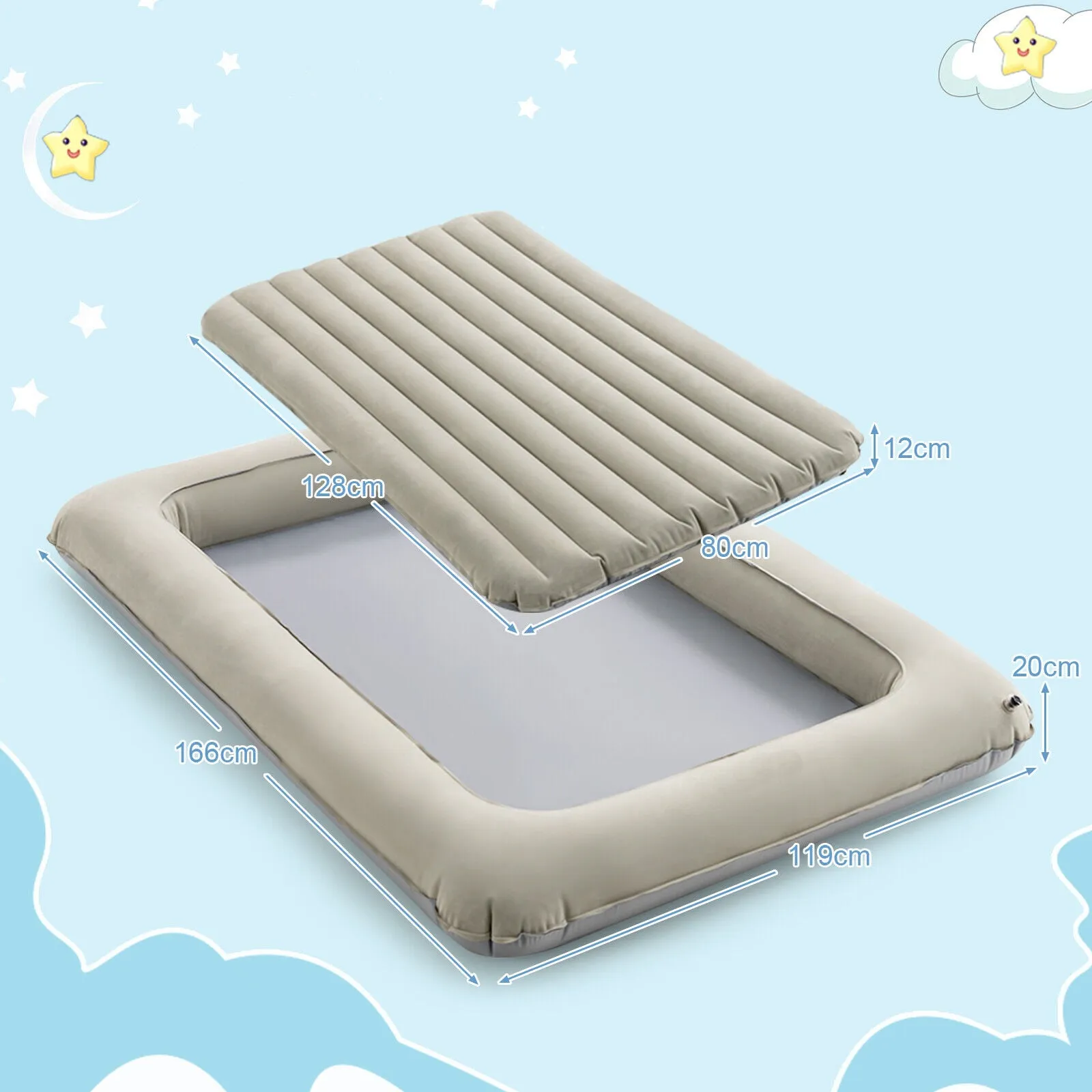 Quick Assemble Inflatable Portable Kids Travel Bed & Ball Pool | Mattress, Carry Bag & Air Pump | Beige | 18m 