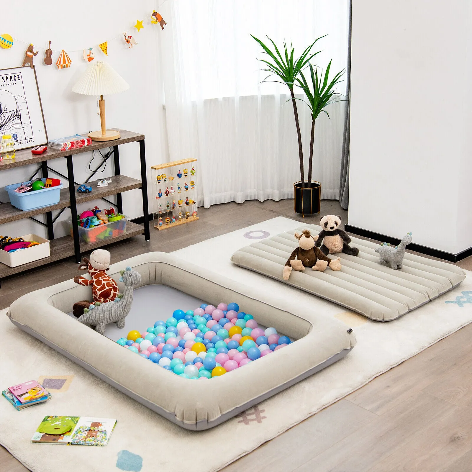 Quick Assemble Inflatable Portable Kids Travel Bed & Ball Pool | Mattress, Carry Bag & Air Pump | Beige | 18m 