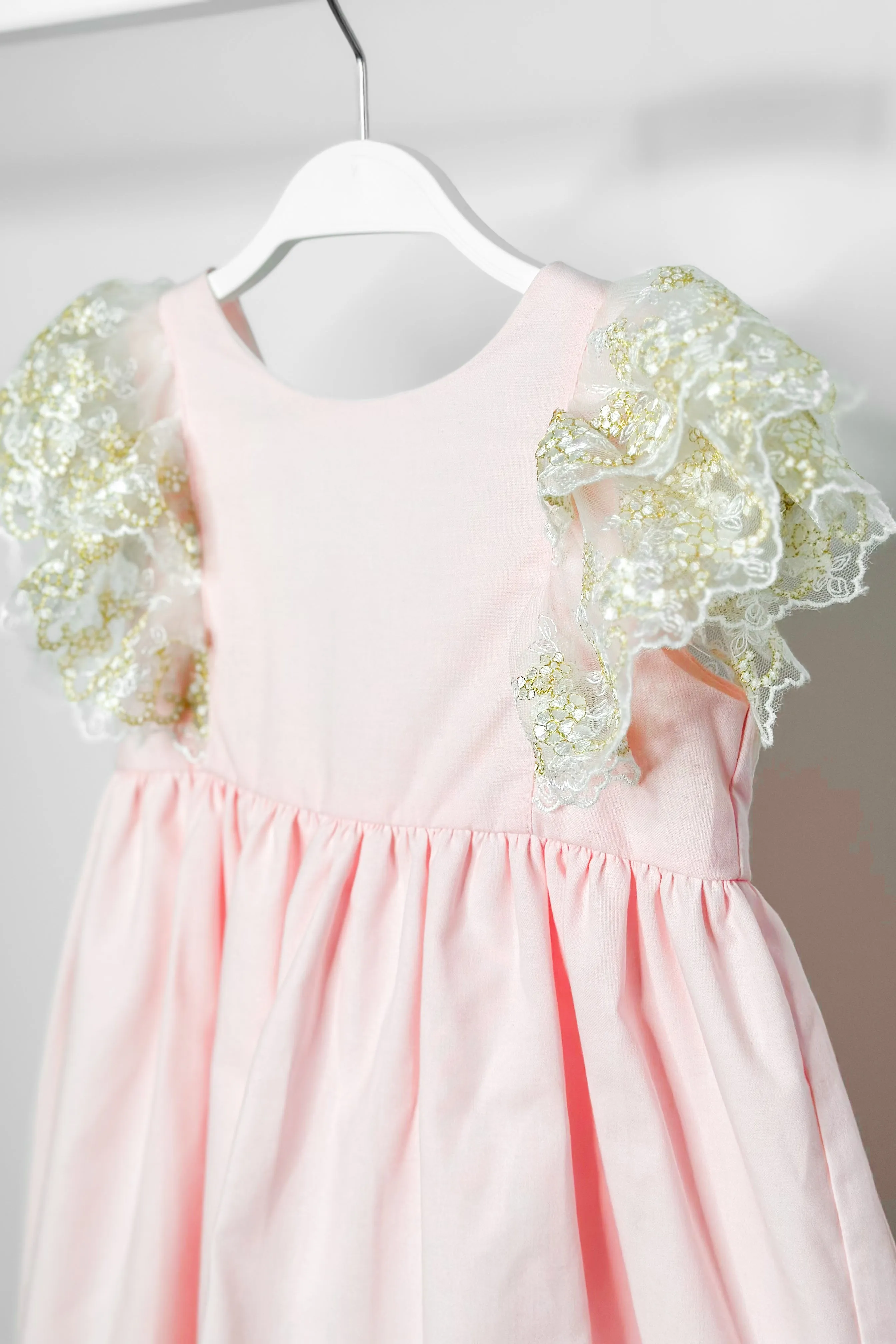 "Haven" Pink Gold Lace Sleeve Dress