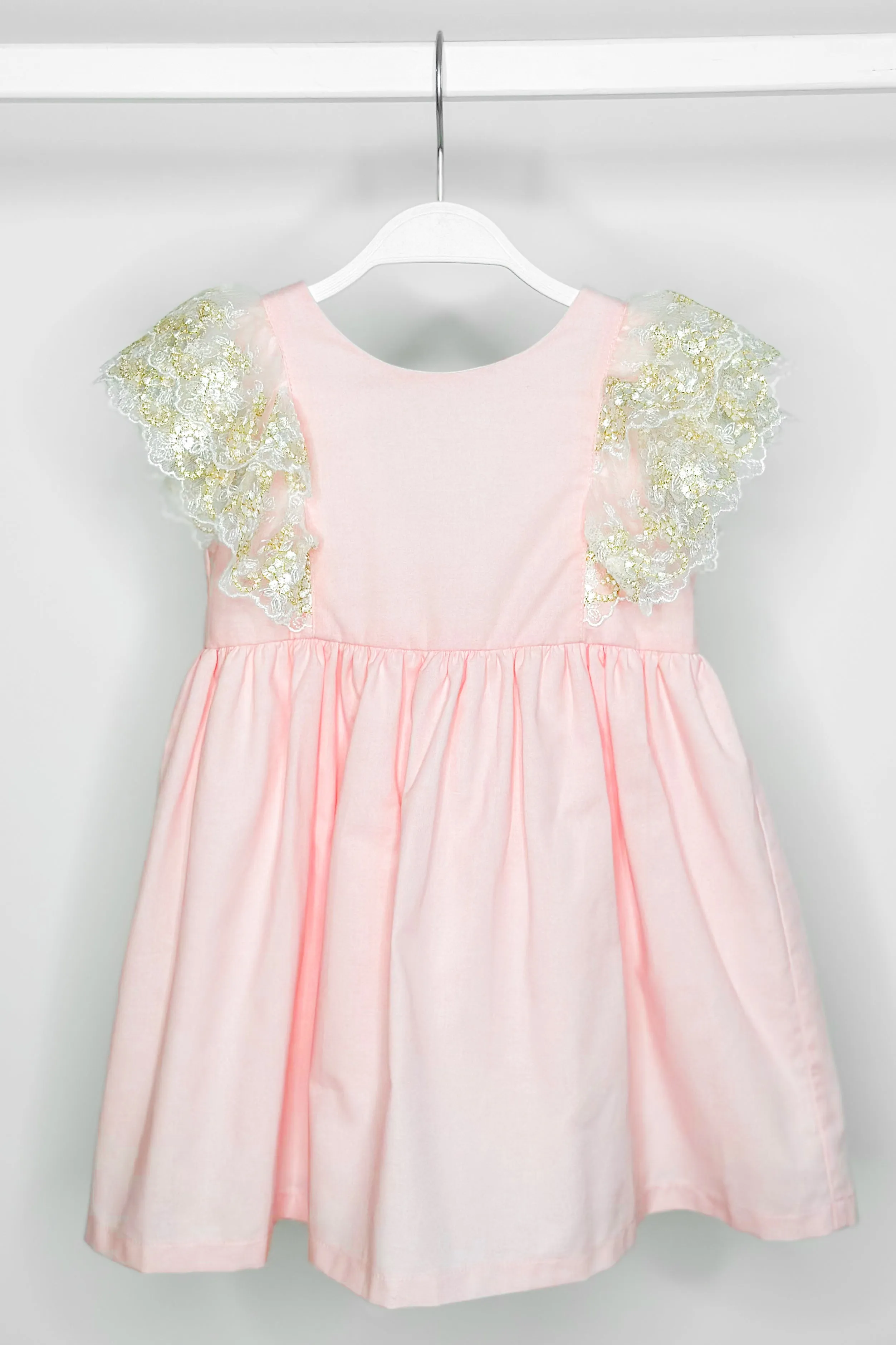 "Haven" Pink Gold Lace Sleeve Dress