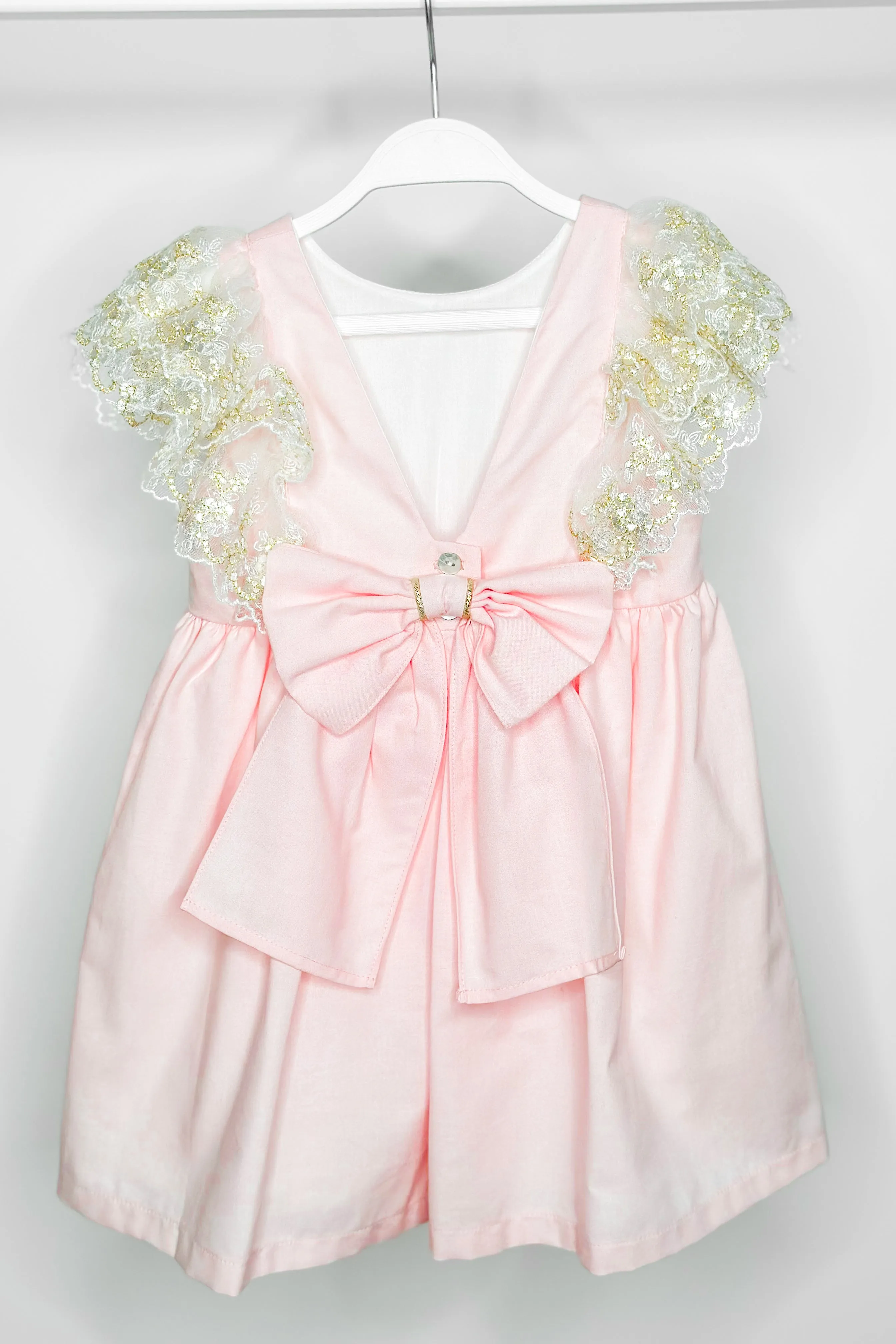 "Haven" Pink Gold Lace Sleeve Dress