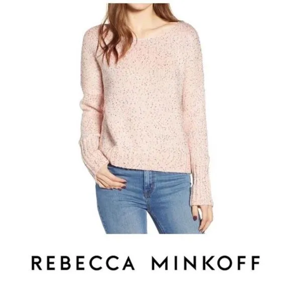 Rebecca Minkoff Pale Pink Sequin Scoop Neck Pullover Knit Katia Sweater Small