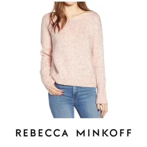 Rebecca Minkoff Pale Pink Sequin Scoop Neck Pullover Knit Katia Sweater Small
