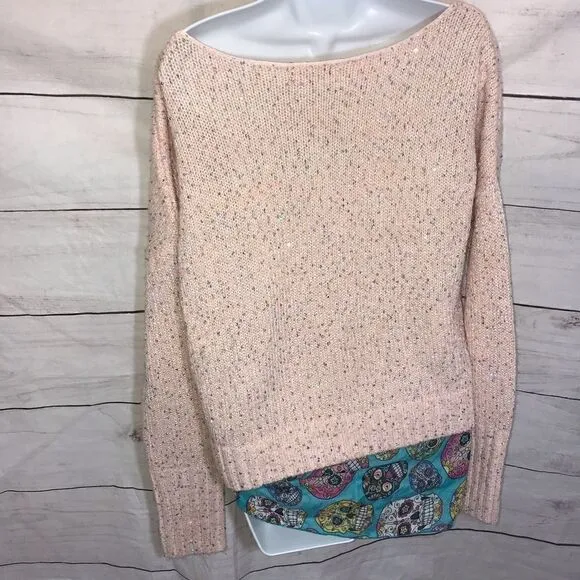 Rebecca Minkoff Pale Pink Sequin Scoop Neck Pullover Knit Katia Sweater Small