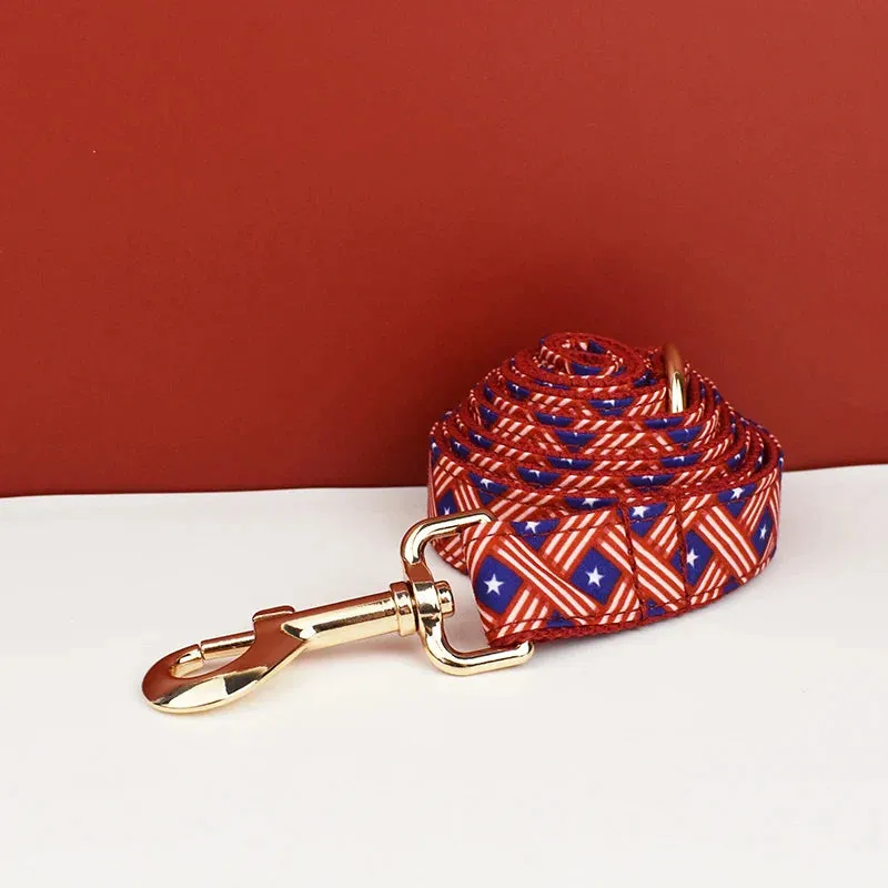 Red Plaid Stylish Personalized Bow Collar, Leash
