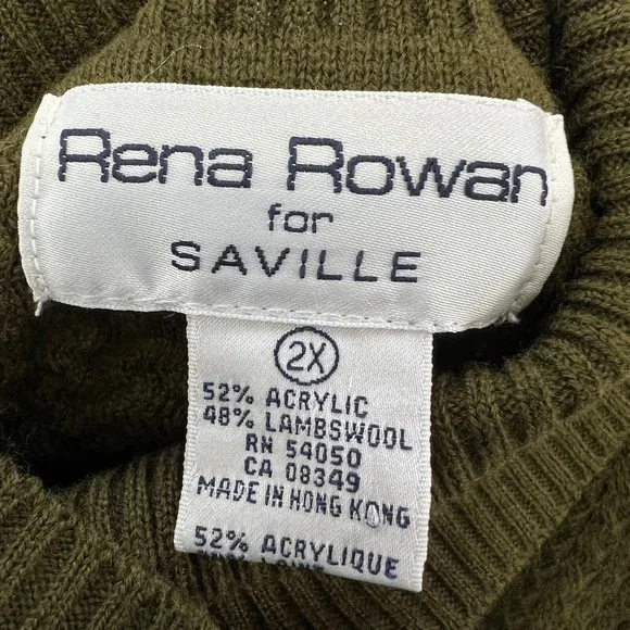 Rena Rowan Turtleneck Sweater Lambswool Blend Olive Green Textured 2X