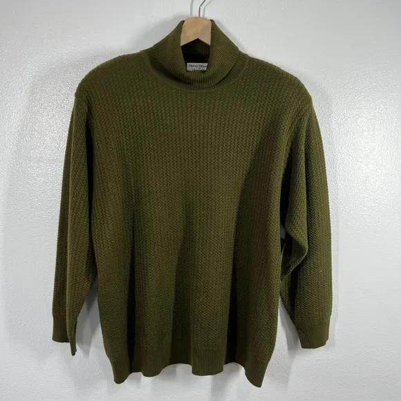 Rena Rowan Turtleneck Sweater Lambswool Blend Olive Green Textured 2X