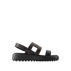 Rubber Chain Sandals - Leather - Black