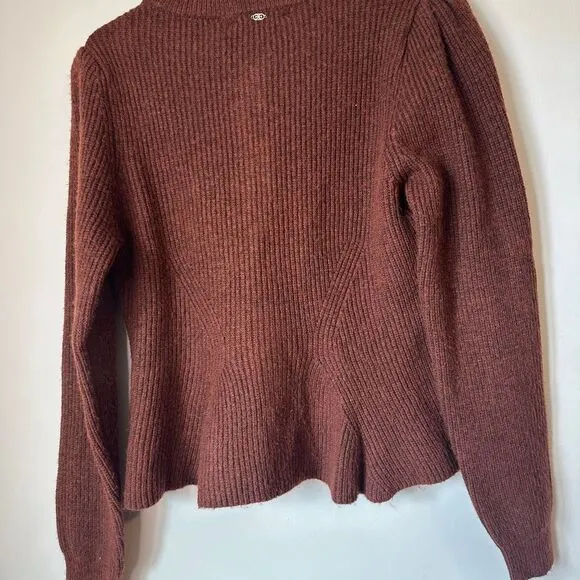 Sam Edelman NWT Elegant Brown Button-Up Sweater Wool Blend Embellished