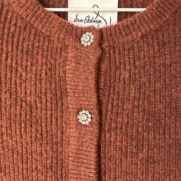 Sam Edelman NWT Elegant Brown Button-Up Sweater Wool Blend Embellished