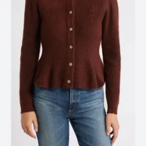 Sam Edelman NWT Elegant Brown Button-Up Sweater Wool Blend Embellished