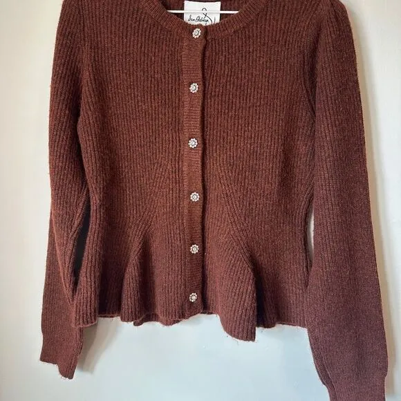 Sam Edelman NWT Elegant Brown Button-Up Sweater Wool Blend Embellished