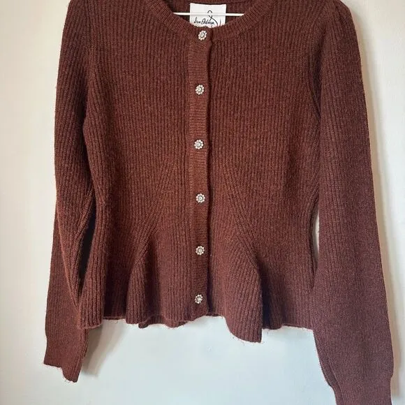 Sam Edelman NWT Elegant Brown Button-Up Sweater Wool Blend Embellished