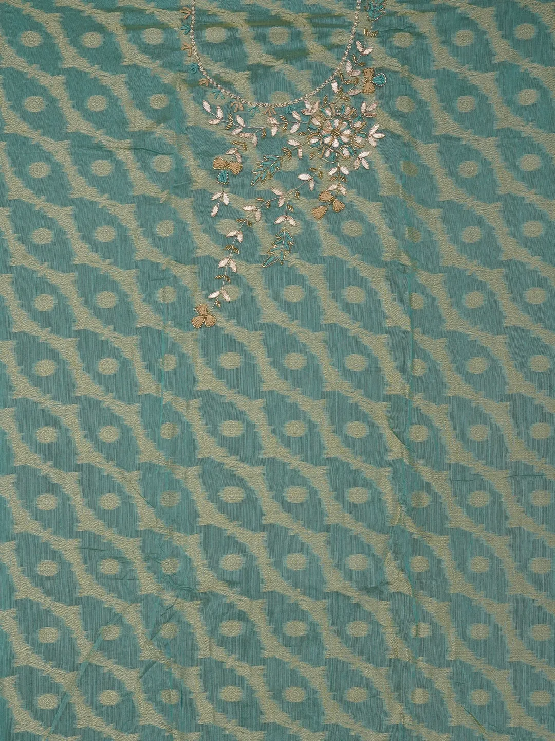 Sea Green Zari Woven Silk Blend Dress Material with Dupatta