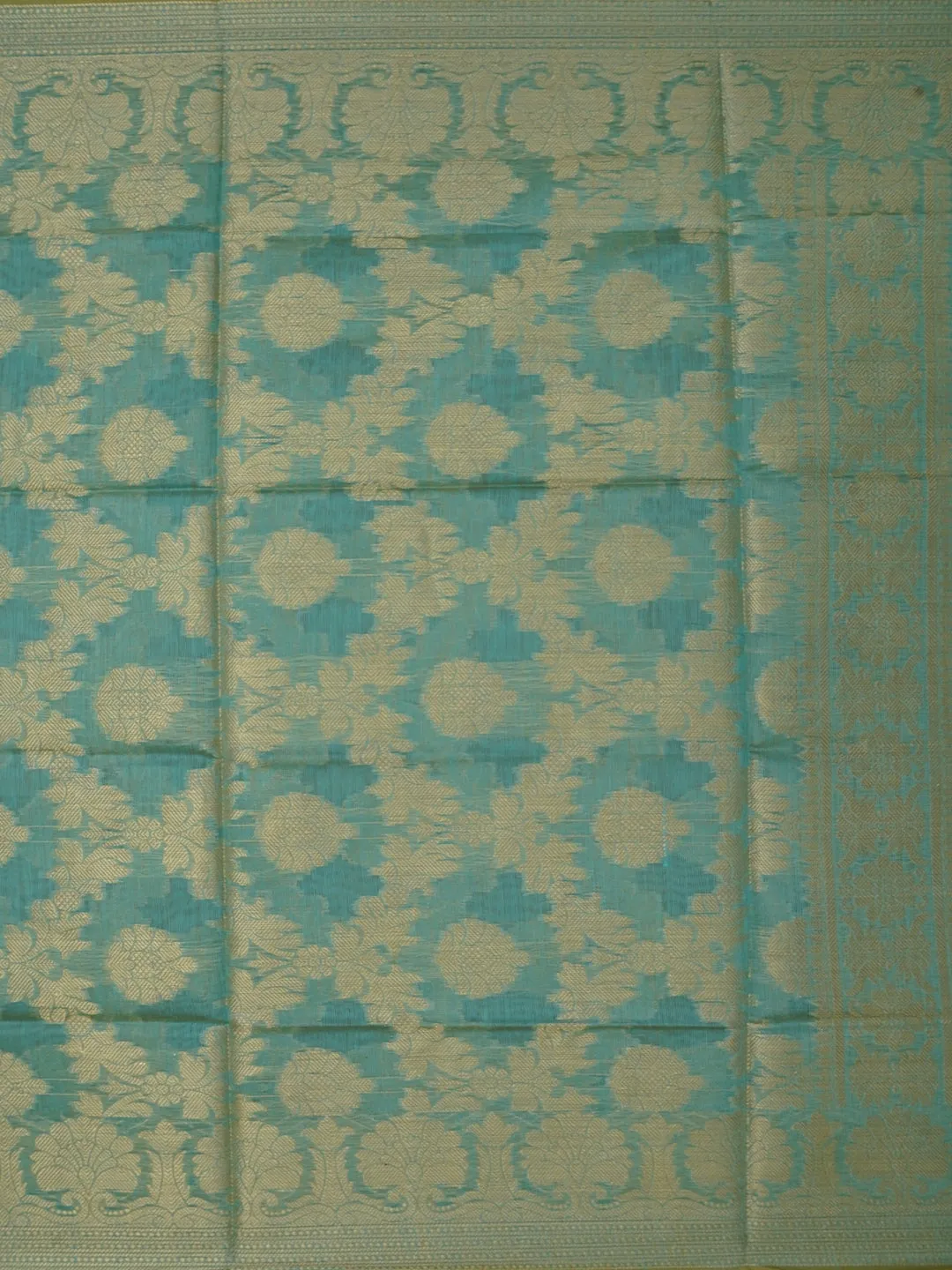 Sea Green Zari Woven Silk Blend Dress Material with Dupatta
