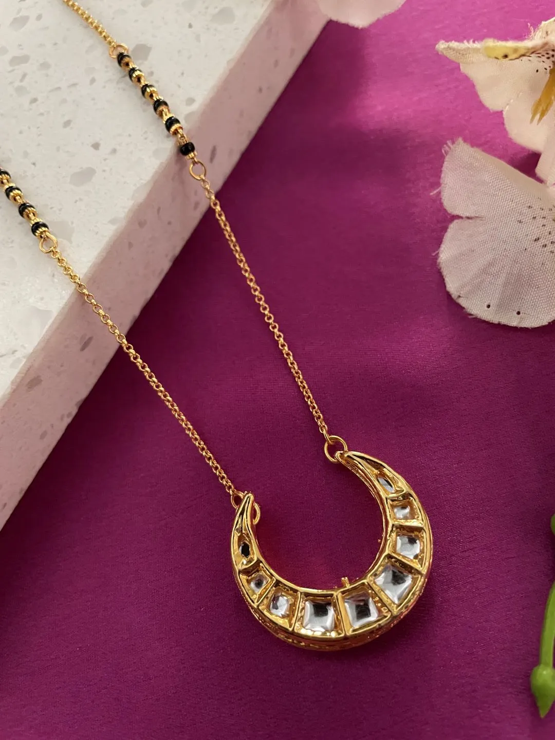 Short Mangalsutra/Necklace With Gold Plated Kundan Pendent