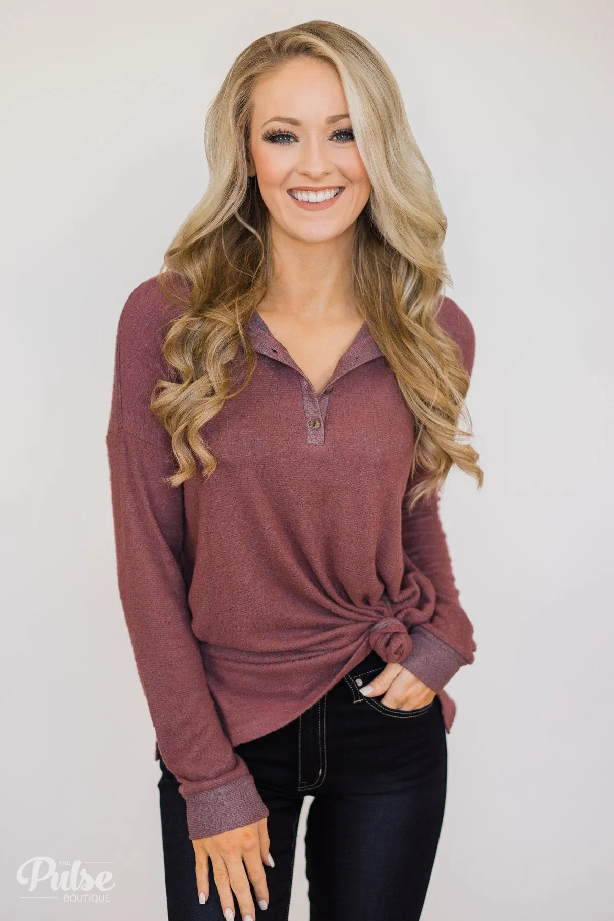 Soft & Cozy 4-Button Henley Top- Antique Eggplant