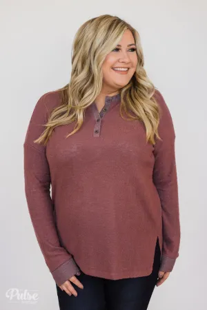 Soft & Cozy 4-Button Henley Top- Antique Eggplant