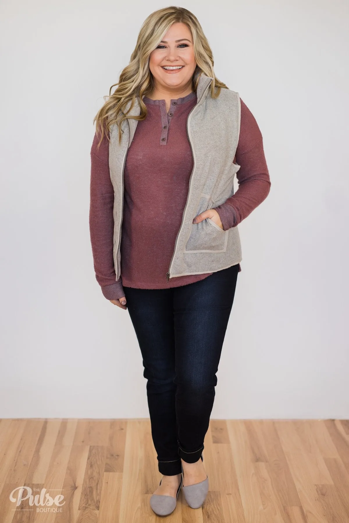 Soft & Cozy 4-Button Henley Top- Antique Eggplant
