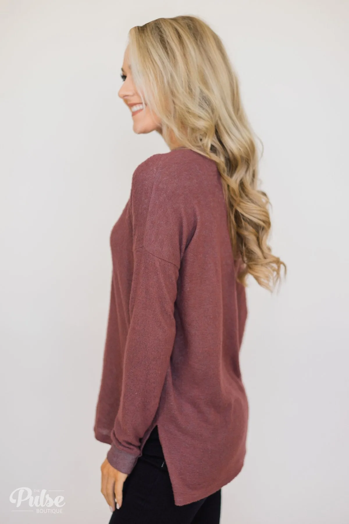 Soft & Cozy 4-Button Henley Top- Antique Eggplant