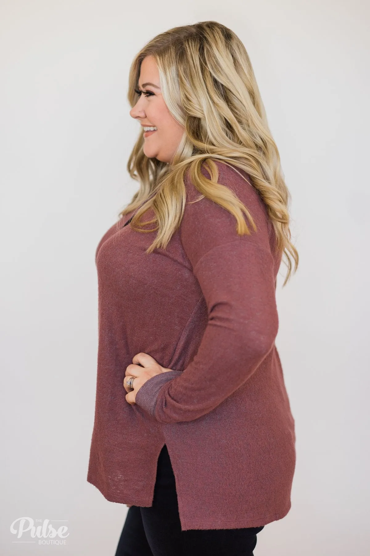 Soft & Cozy 4-Button Henley Top- Antique Eggplant