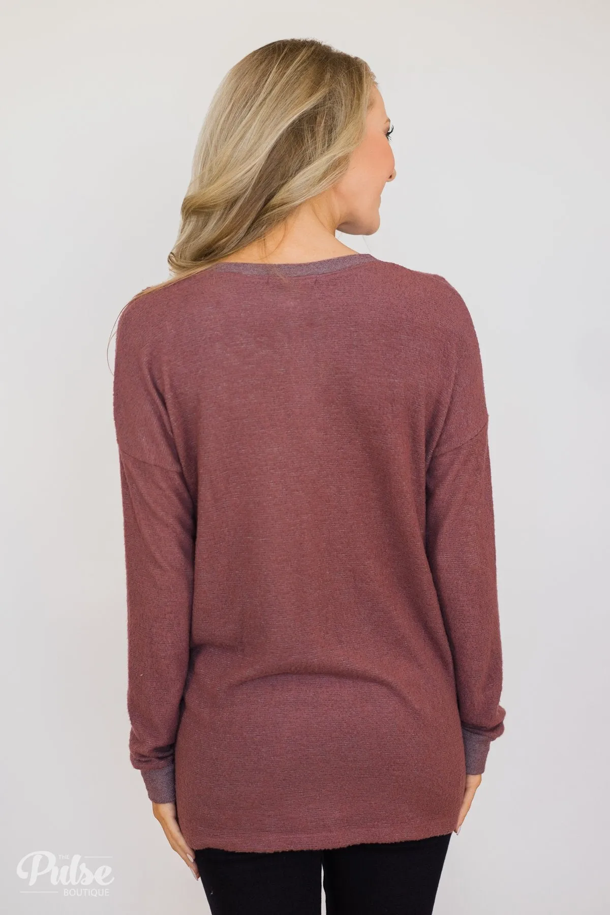 Soft & Cozy 4-Button Henley Top- Antique Eggplant