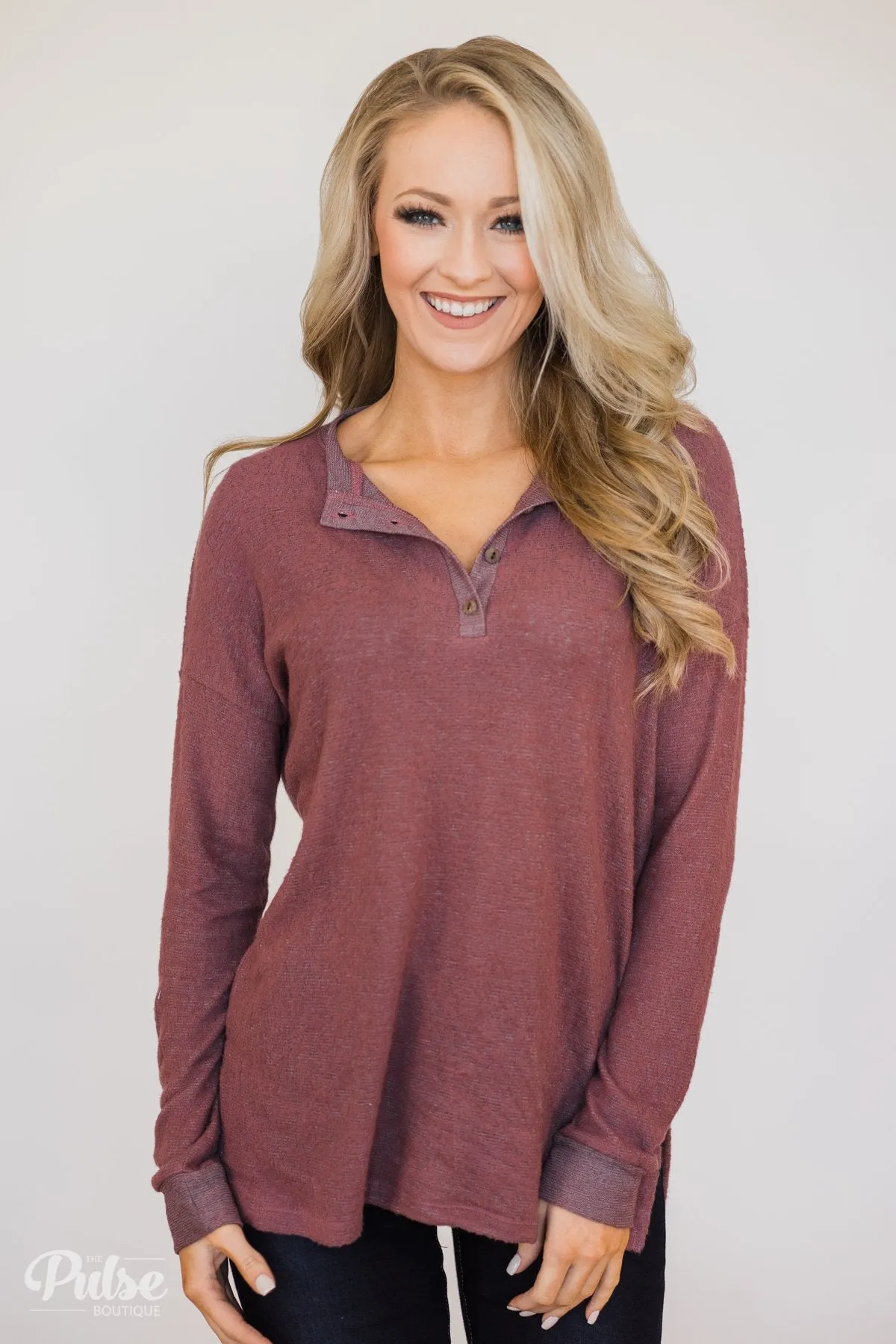 Soft & Cozy 4-Button Henley Top- Antique Eggplant