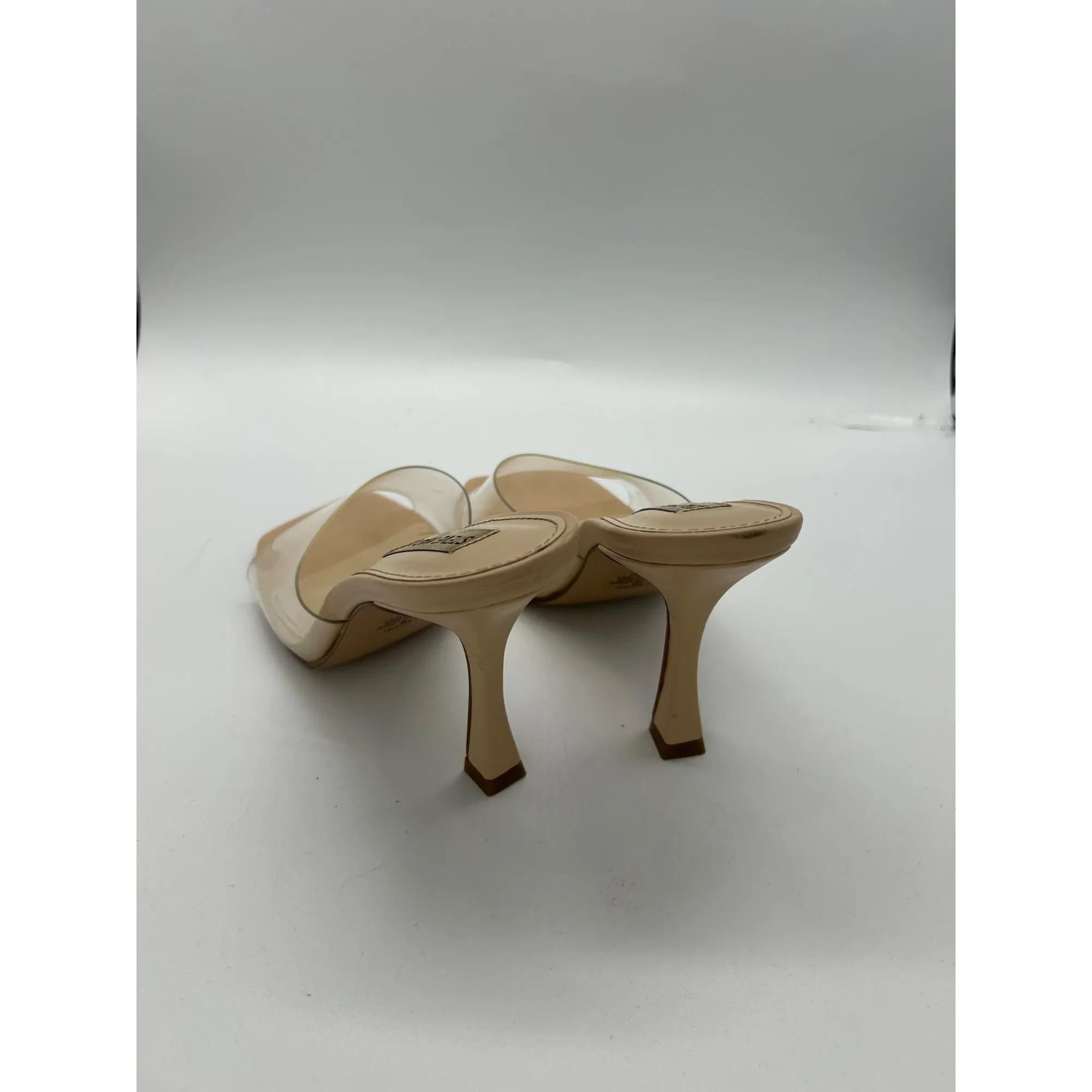 Steve Madden Clear Strap Square Toe Heeled Sandals Beige #6658