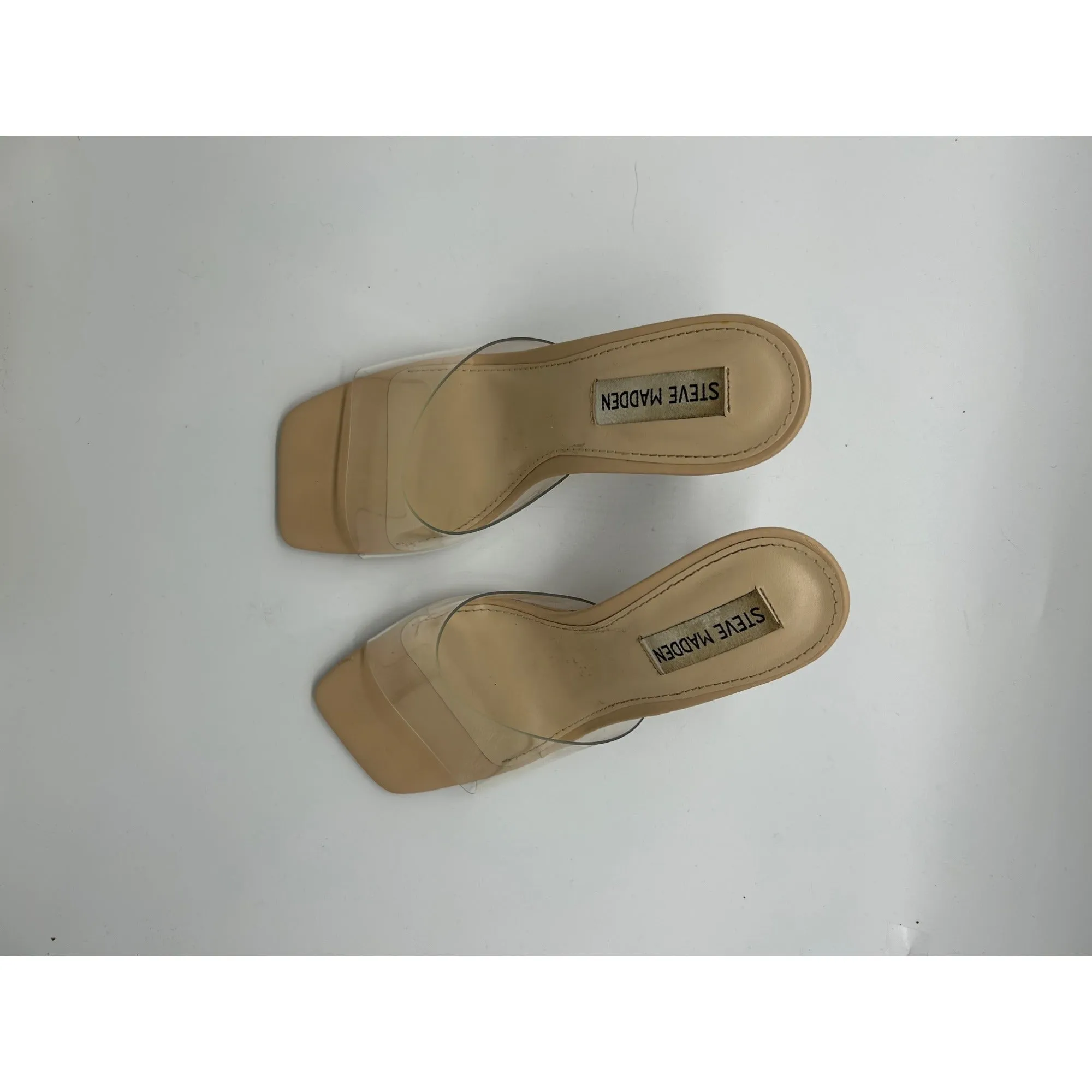 Steve Madden Clear Strap Square Toe Heeled Sandals Beige #6658