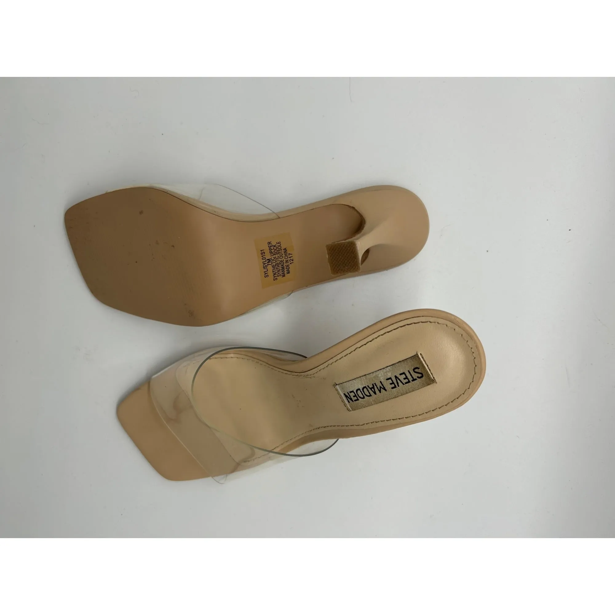 Steve Madden Clear Strap Square Toe Heeled Sandals Beige #6658