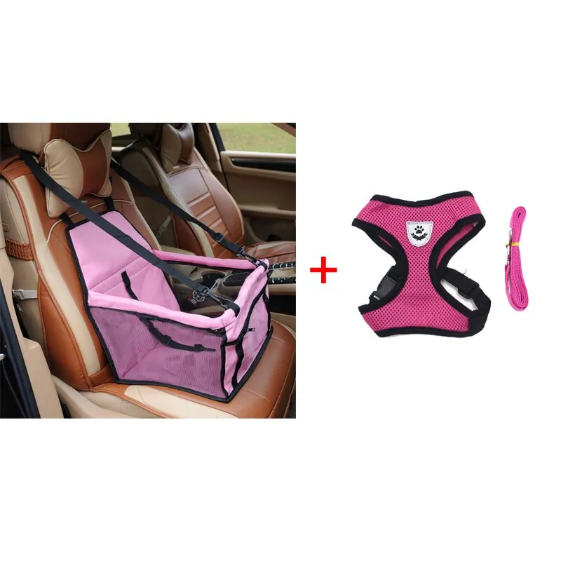 Stylish Dog Travel Set - Booster Seat, Seat Belt and Harness Vest.