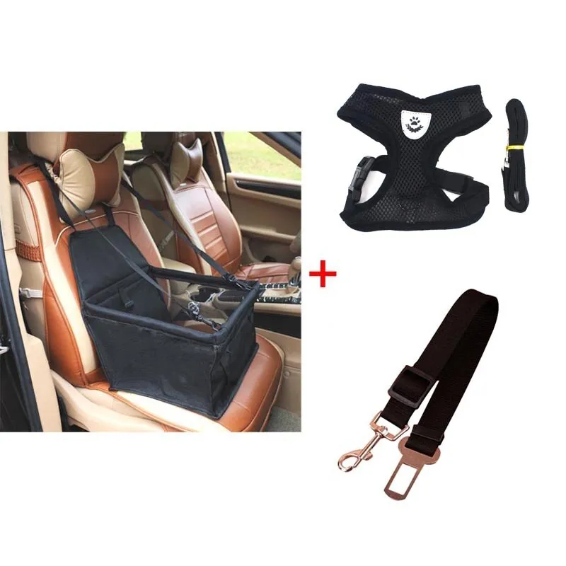 Stylish Dog Travel Set - Booster Seat, Seat Belt and Harness Vest.