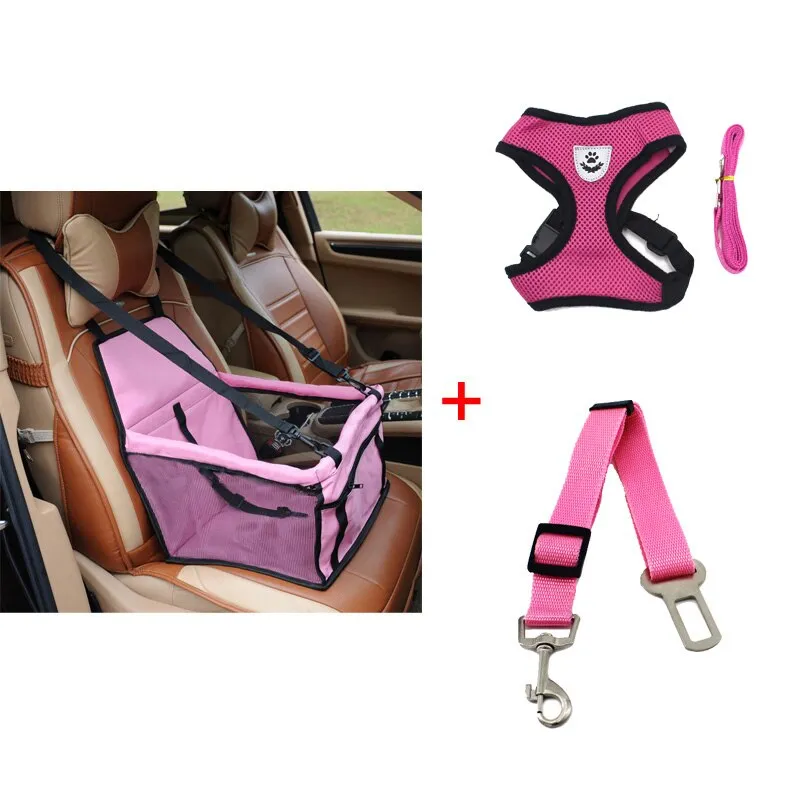 Stylish Dog Travel Set - Booster Seat, Seat Belt and Harness Vest.