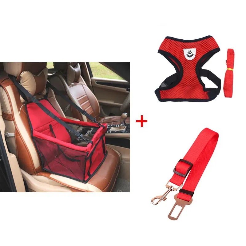 Stylish Dog Travel Set - Booster Seat, Seat Belt and Harness Vest.