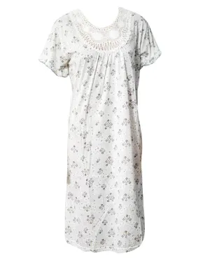 Stylish White Long Nighty With Grey Flower Print 111.9 - Women Nightdress