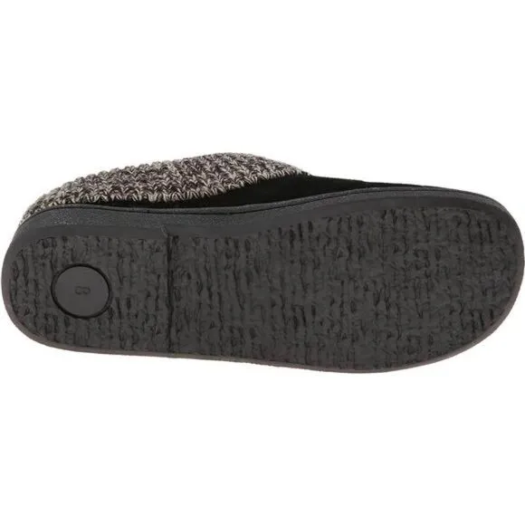 Suede Leather Knitted Collar Clog Slippers for Women with Faux Fur Lining