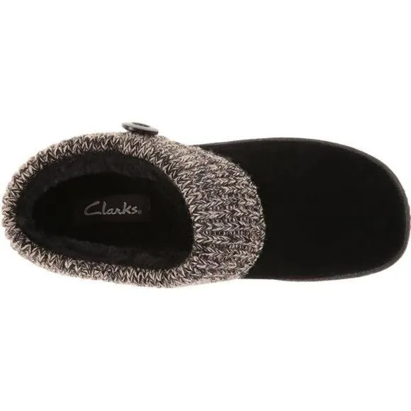 Suede Leather Knitted Collar Clog Slippers for Women with Faux Fur Lining