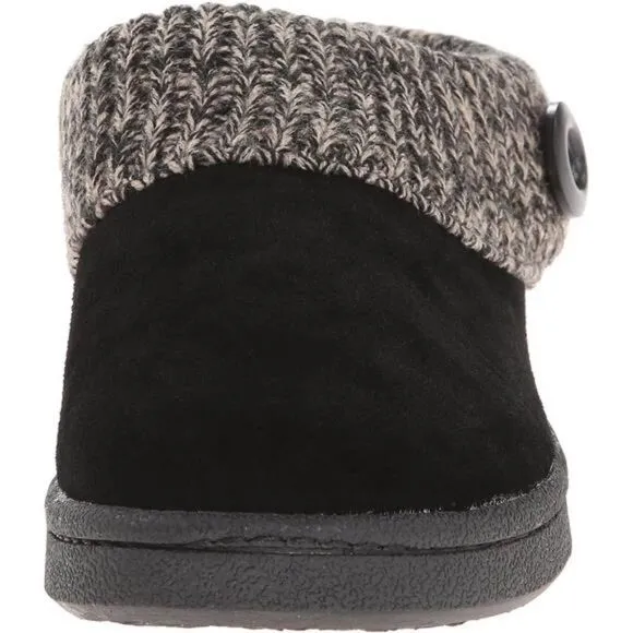 Suede Leather Knitted Collar Clog Slippers for Women with Faux Fur Lining