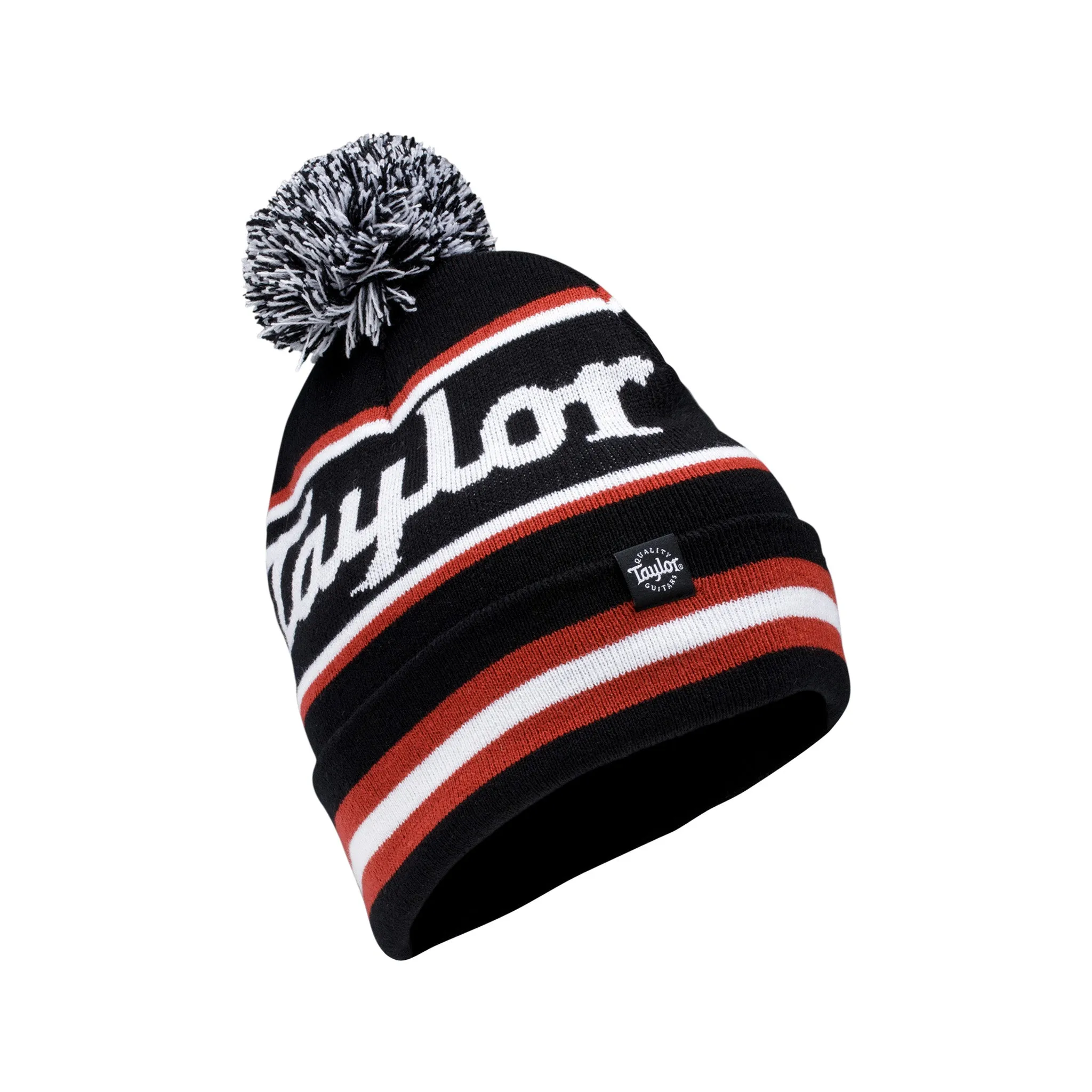 Taylor Pom Beanie w/Logo, Intarsia Knit