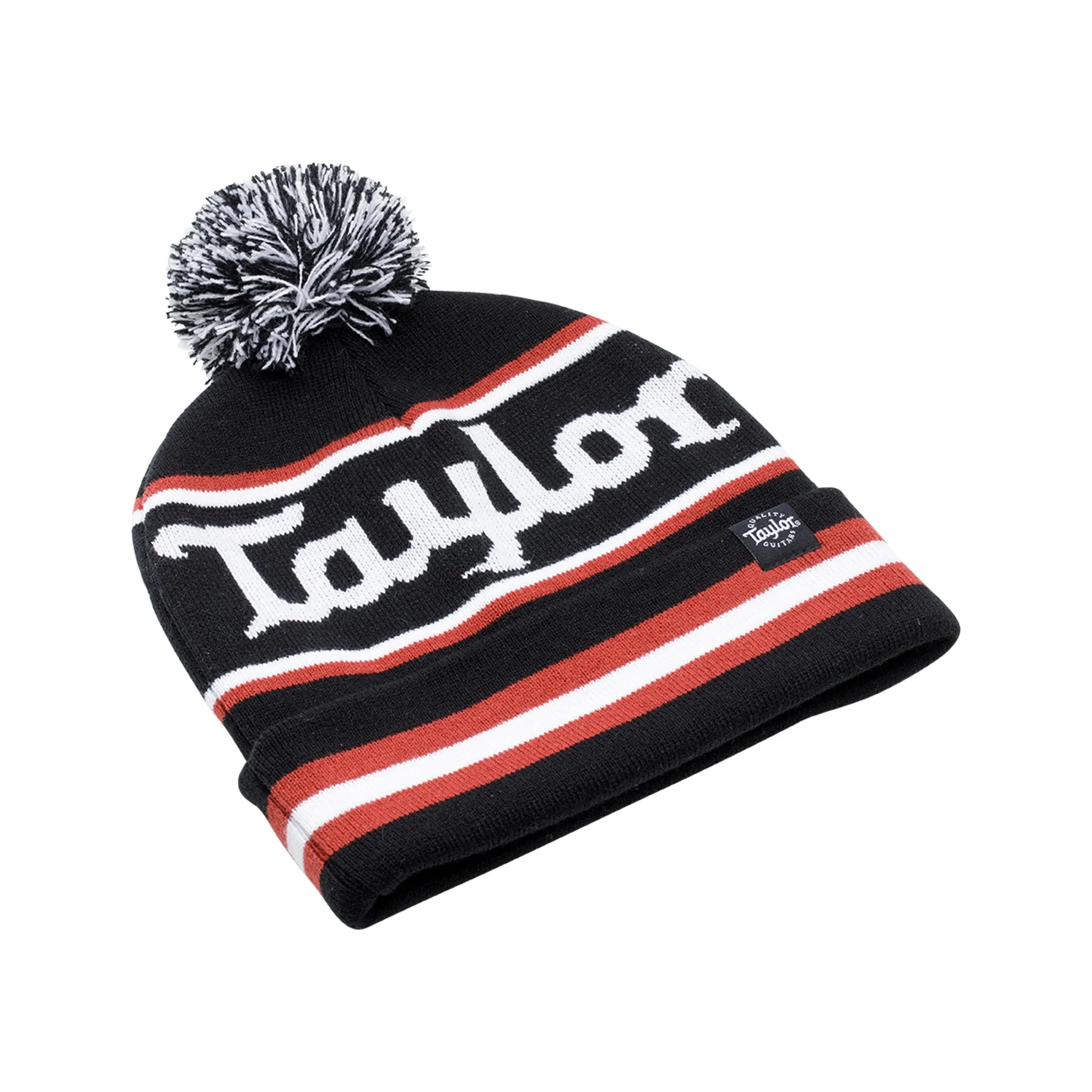 Taylor Pom Beanie w/Logo, Intarsia Knit