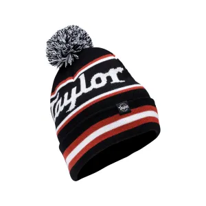 Taylor Pom Beanie w/Logo, Intarsia Knit